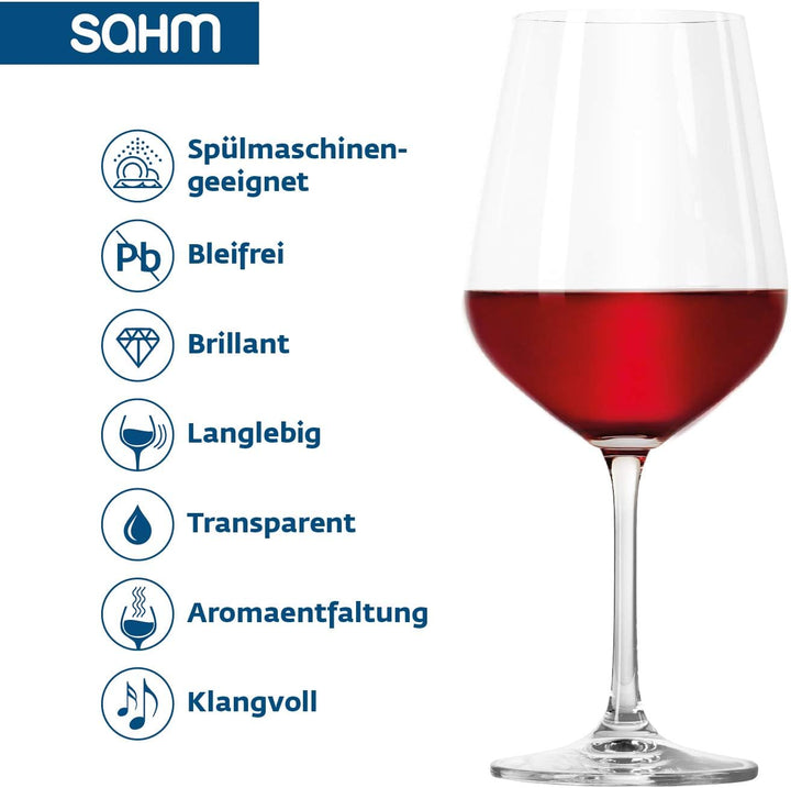 Sahm Weingläser Rotwein Set (6 STK) - 580 ml Rotweingläser - Spülmaschinengeeignet - Langlebiges Wei