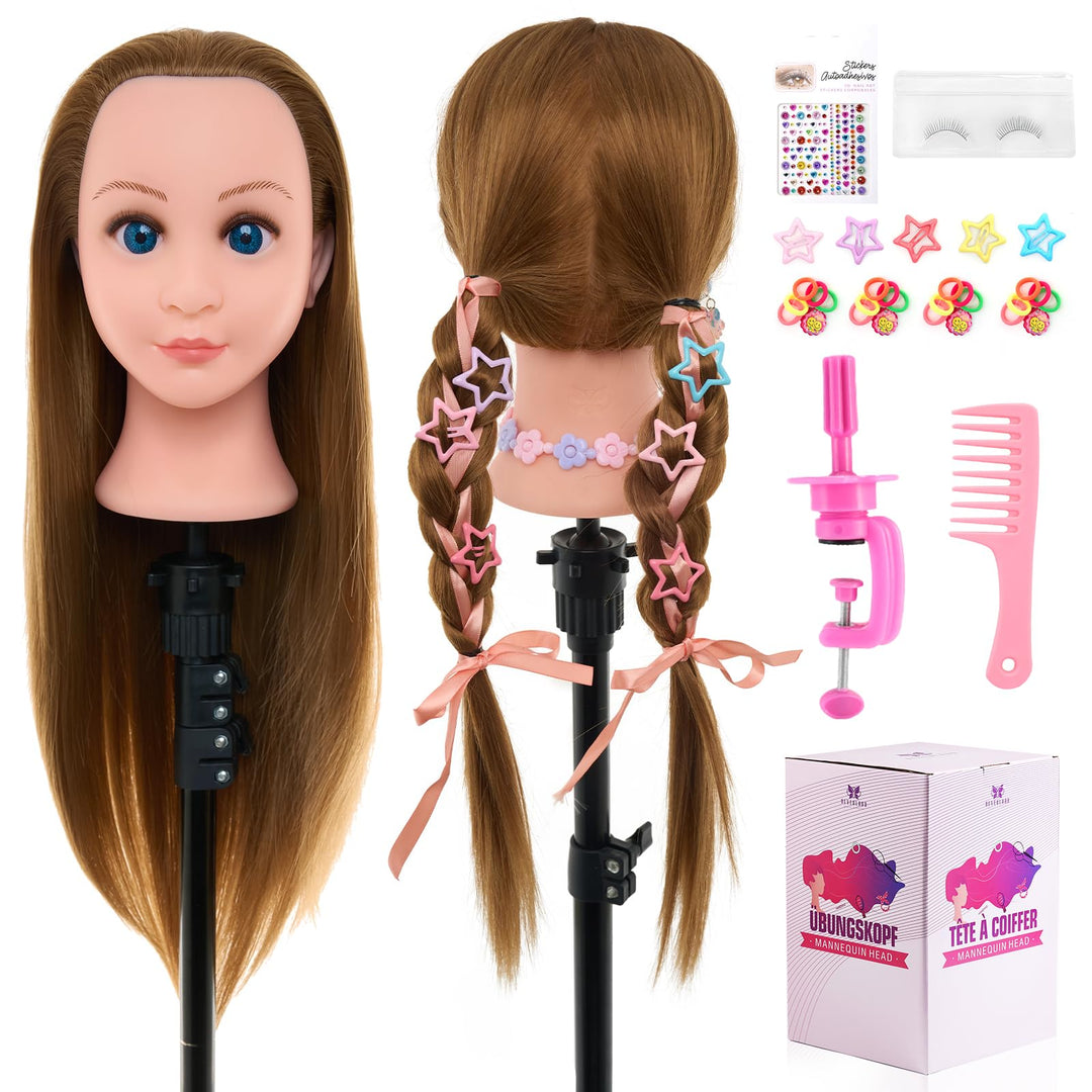 Neverland Beauty 22" Frisierkopf 60% Echthaar Übungskopf - Puppenkopf zum Frisieren Trainingskopf fü