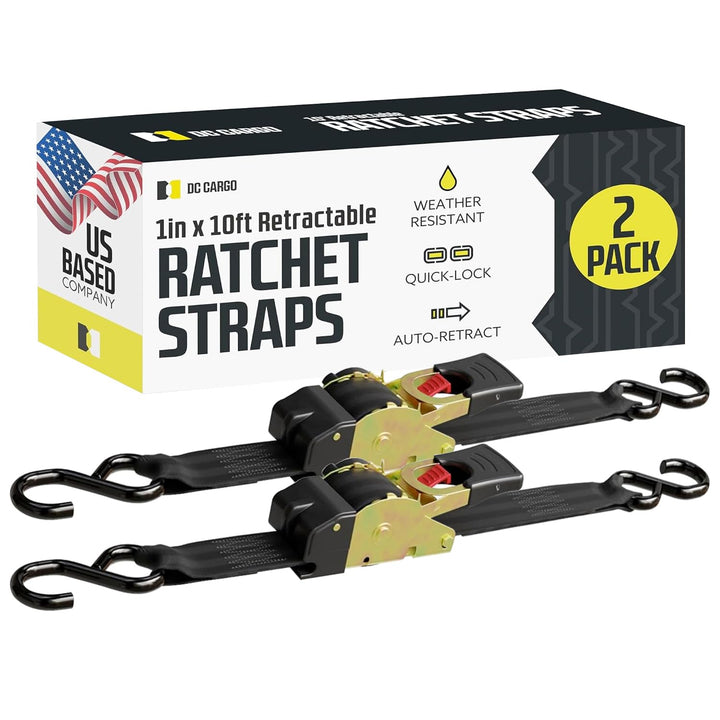 DC Cargo – Einziehbare Ratschengurte, 2 Stück (2,5 cm x 3 m) – robuste Spanngurte, automatisch einzi