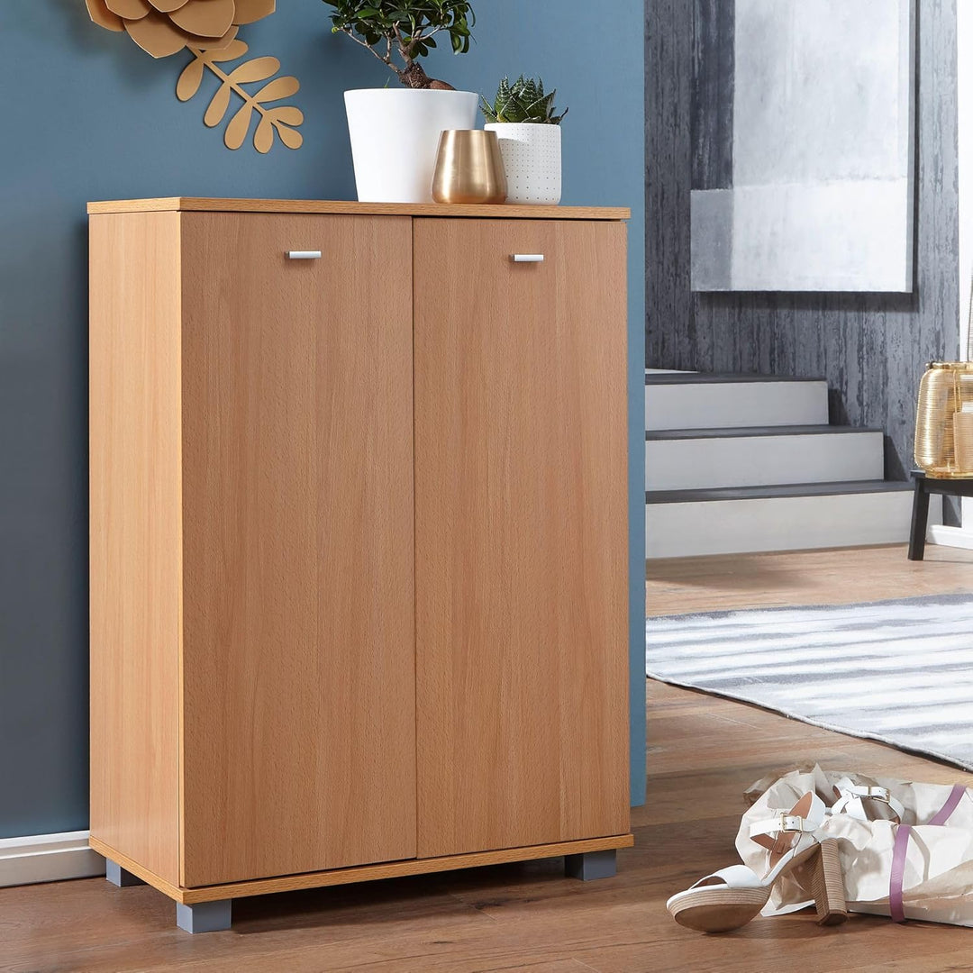 Wohnling Design Schuhschrank Nimes modern Holz Buche 12 Paar Schuhe 4 Fächer 2 Türen, Schuhregal 60