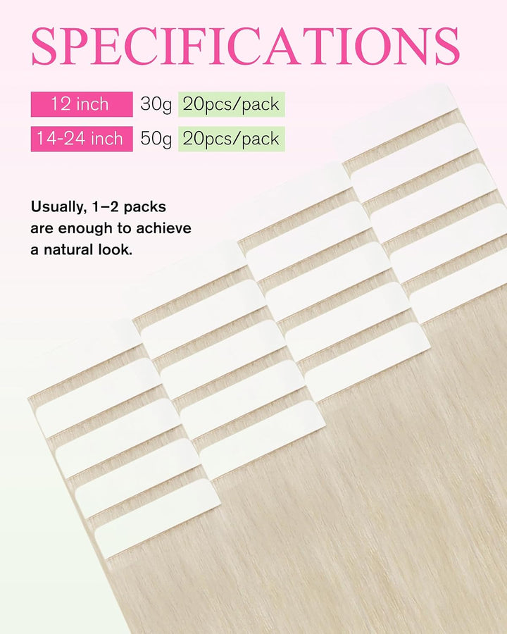 YoungSee Tape in Extensions Echthaar Platinblond,Echthaar Extensions Tape Blond,Tape-in Hair Extensi