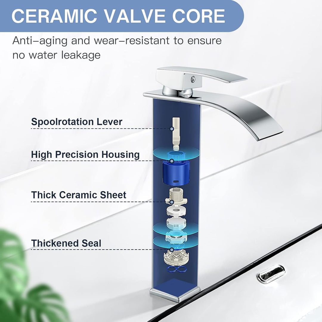 Coleniny Wasserhahn Bad Wasserfall Waschtischarmatur Hoch | Modern Mischbatterie Waschbecken mit Aus