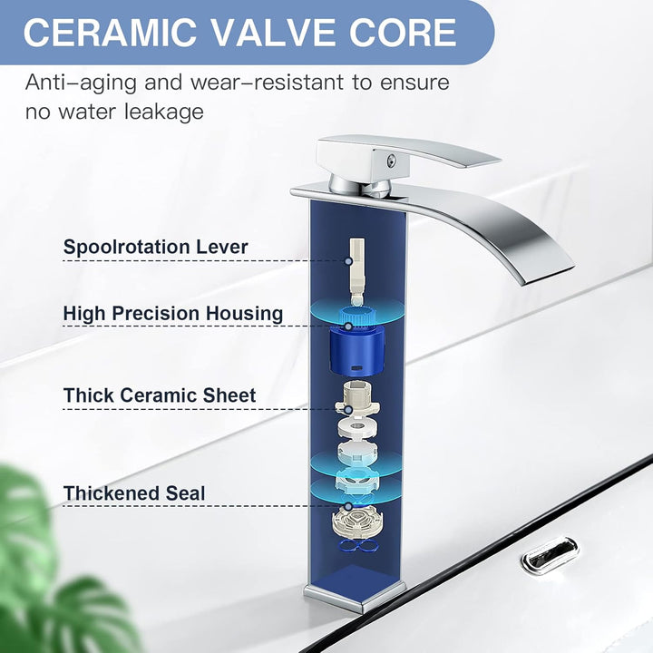 Coleniny Wasserhahn Bad Wasserfall Waschtischarmatur Hoch | Modern Mischbatterie Waschbecken mit Aus