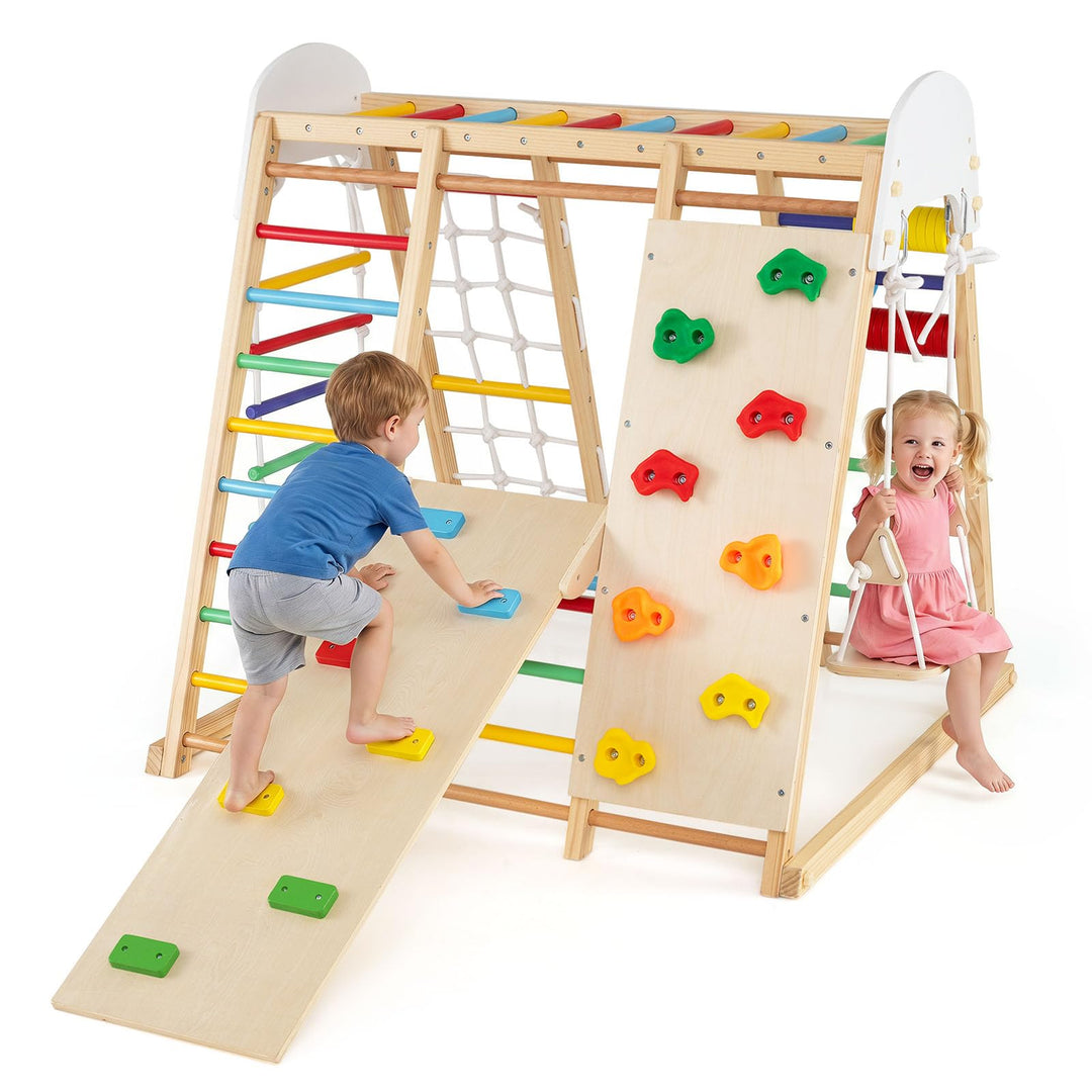 COSTWAY 8 in 1 Indoor Klettergerüst aus Holz für Kinder ab 3 Jahren (Bunt) | Klappbares Kletterspiel