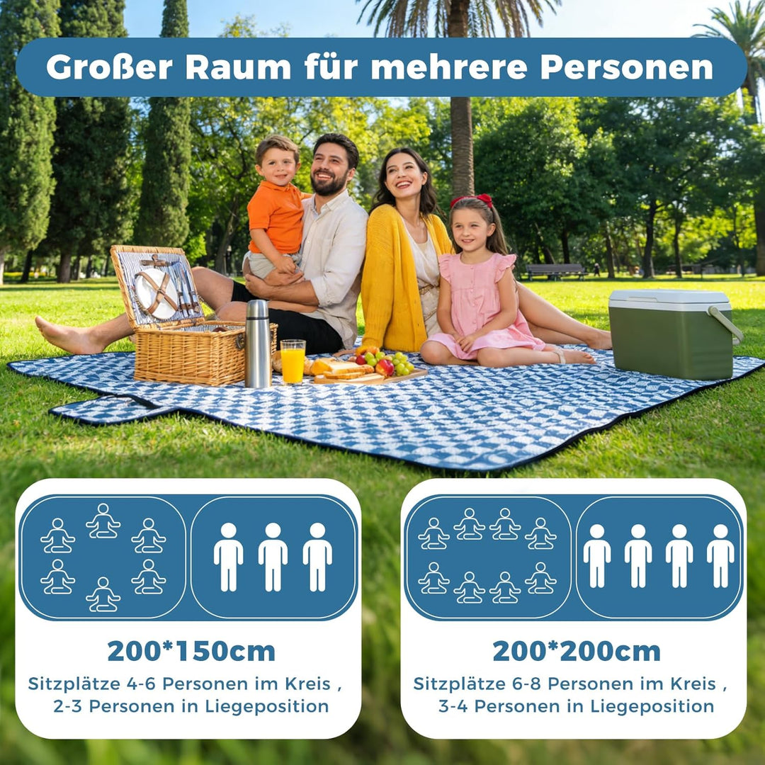 Oak & Tea Picknickdecke 200 x 200 cm, wasserdicht & isolierend, XXL Faltbare Strandmatte, Campingdec