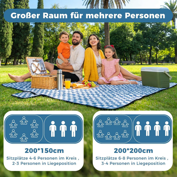 Oak & Tea Picknickdecke 200 x 200 cm, wasserdicht & isolierend, XXL Faltbare Strandmatte, Campingdec