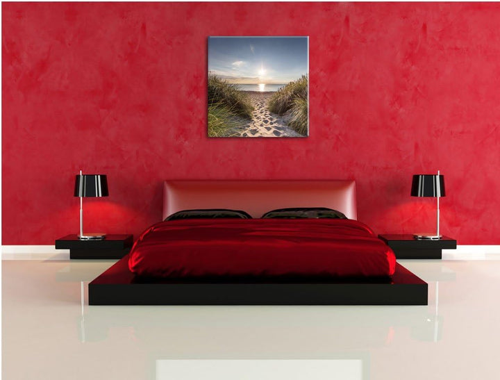 der Weg ins Meer, Format: 70x70 auf Leinwand, XXL riesige Bilder fertig gerahmt mit Keilrahmen, Kuns