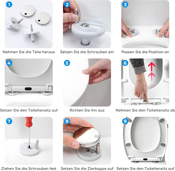 Toilettendeckel mit Absenkautomatik, O Form WC Sitz Deckel mit Quick-Release Funktion zur leichten R