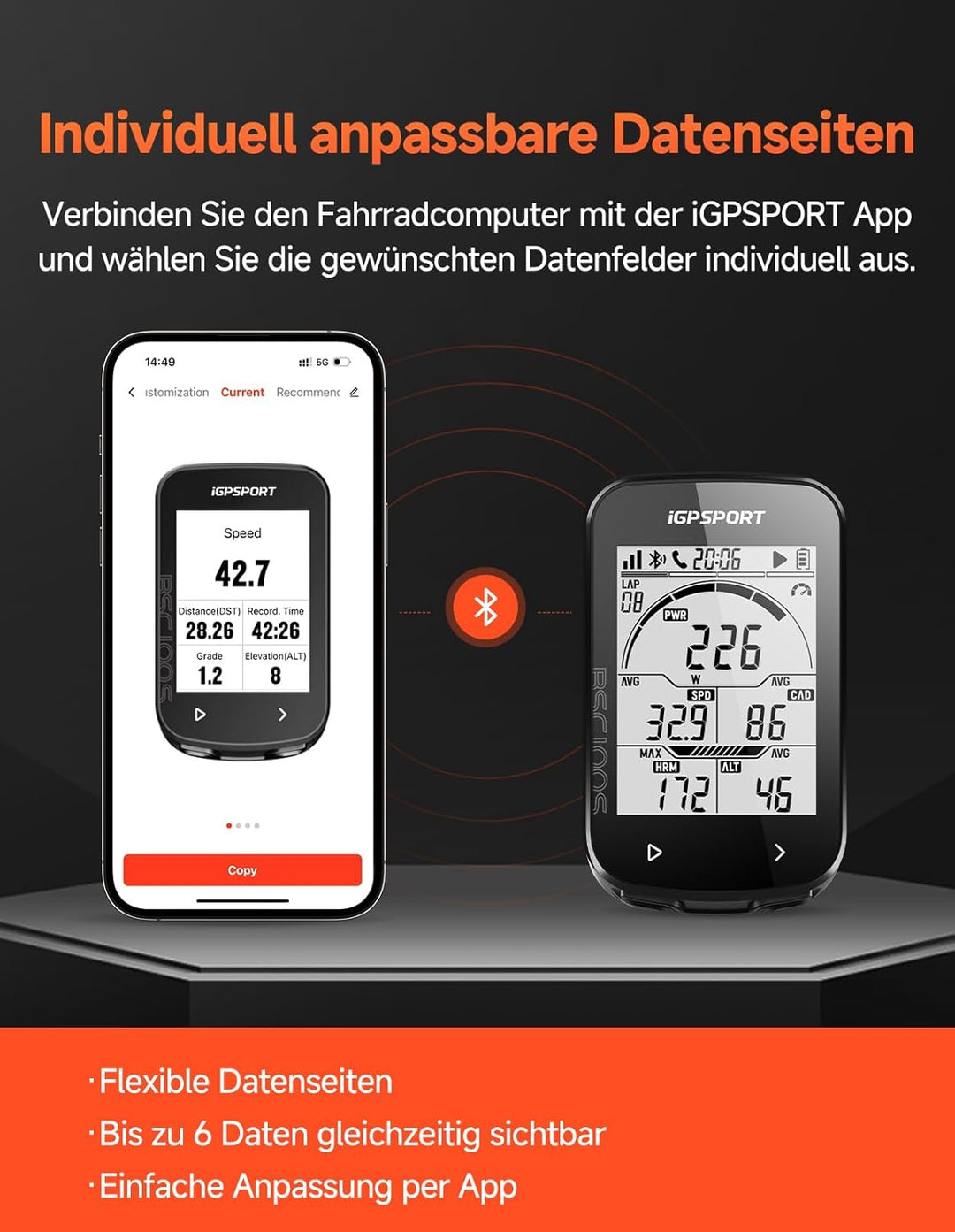 iGPSPORT BSC100S Fahrradcomputer Kabellos, 2.6'' Display Fahrradtacho Kabellos, IPX7 Wasserdicht 40H