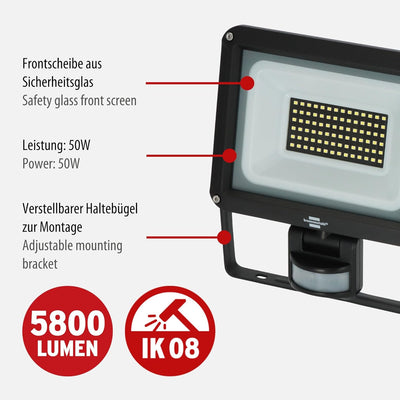 Brennenstuhl LED Strahler JARO 7060 P (LED Wandstrahler für aussen IP65, 50W, 5800lm, 6500K, mit Bew