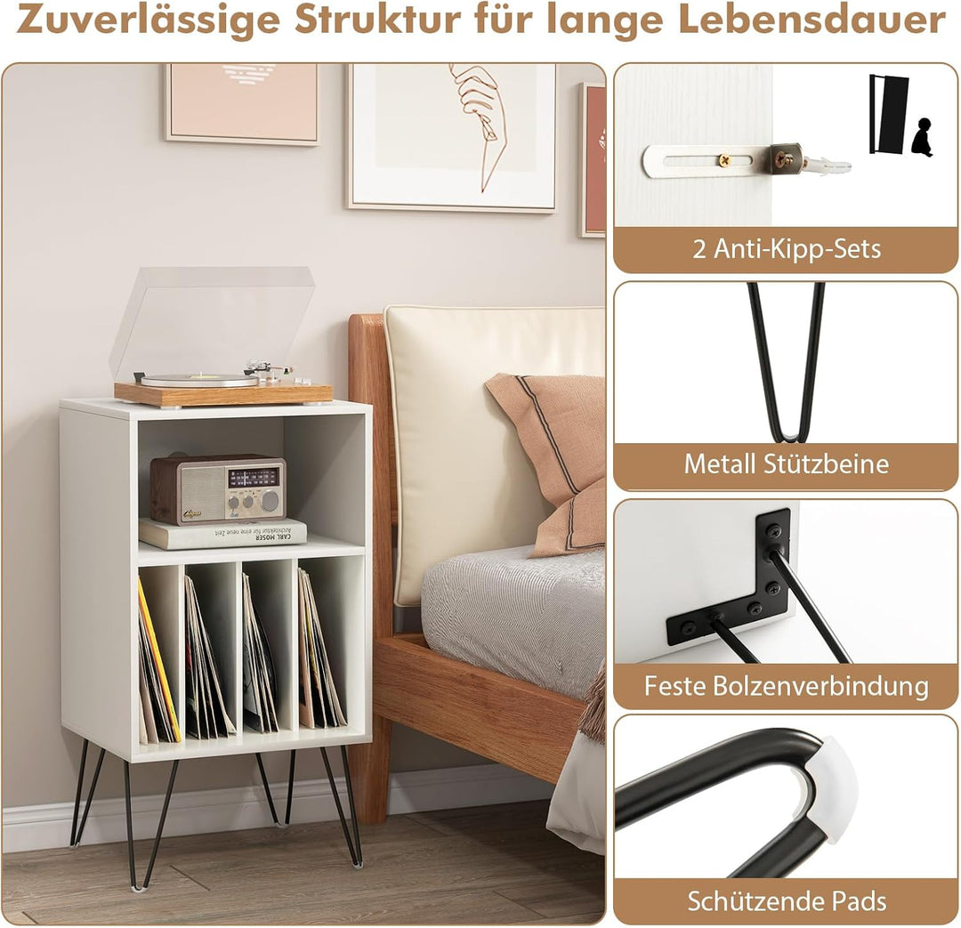 COSTWAY Plattenspieler-Ständer mit Ladestation, 3-stufiger Schallplattenständer, Vinylplatten Aufbew