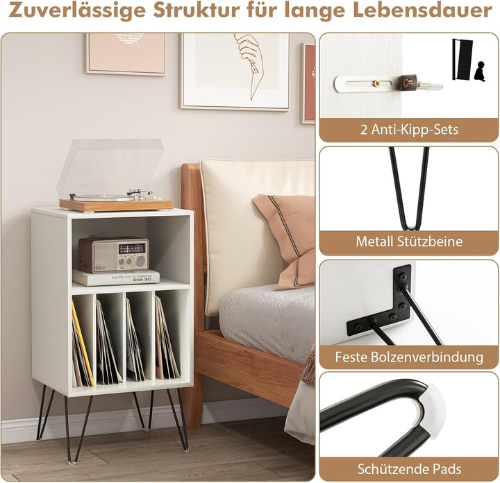 COSTWAY Plattenspieler-Ständer mit Ladestation, 3-stufiger Schallplattenständer, Vinylplatten Aufbew