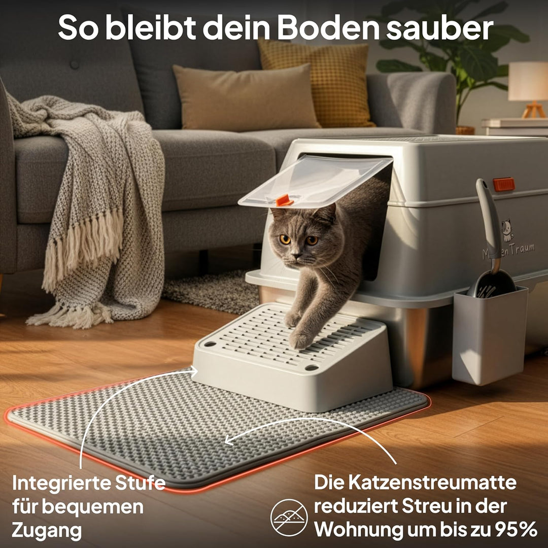 Katzenklo Katzentoilette Edelstahl - Premium XXL Katzenklo mit Deckel, Hochwertige Edelstahl Wanne,