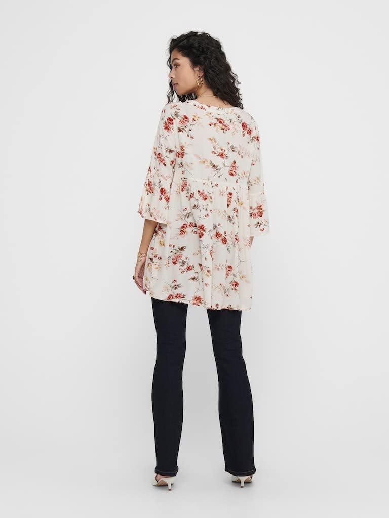 NAME IT Damen Onlvalencia Life 3/4 Tunic Wvn Noos 36 Creme Brûlée/Aop:flowers, 36 Creme Brûlée/Aop:f