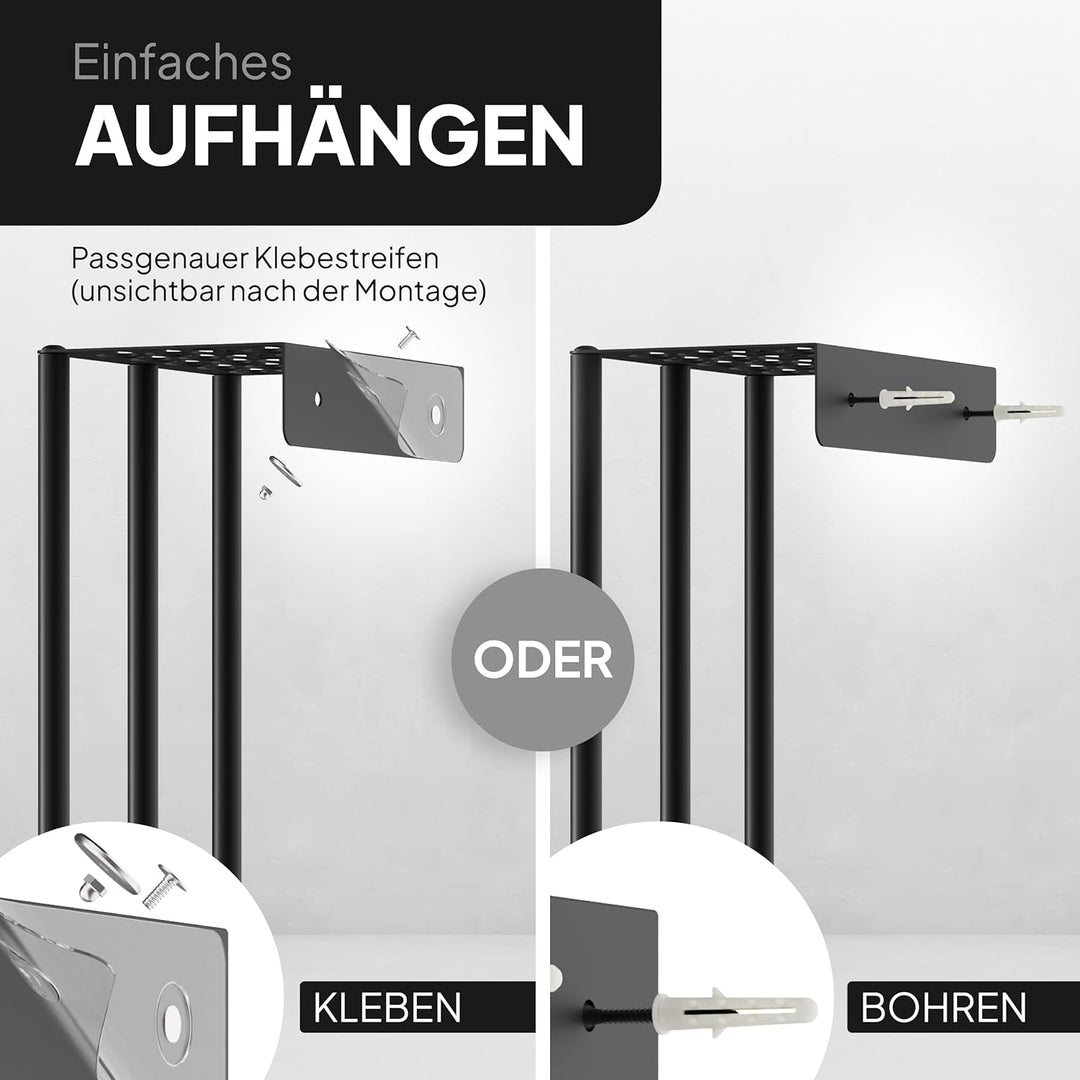 Handtuchhalter Wand ohne Bohren (schwarz, 72,5 cm hoch) - Handtuchregal Wandmontage selbstklebend &