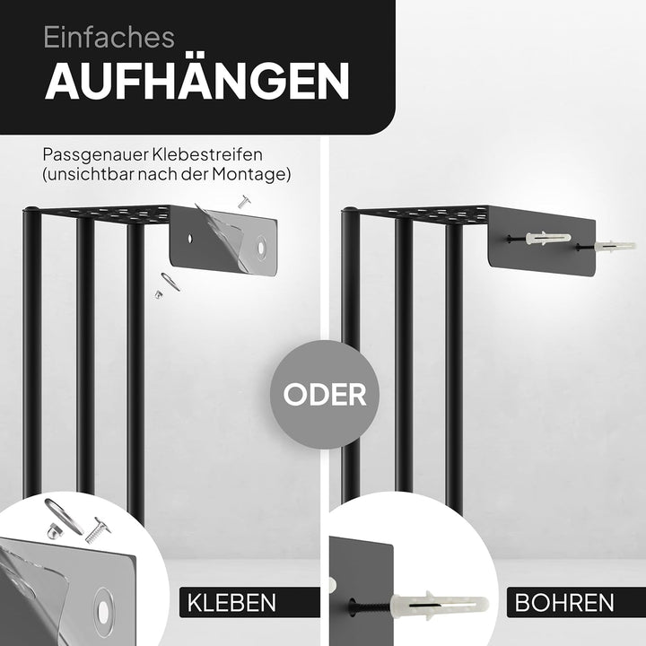 Handtuchhalter Wand ohne Bohren (schwarz, 72,5 cm hoch) - Handtuchregal Wandmontage selbstklebend &