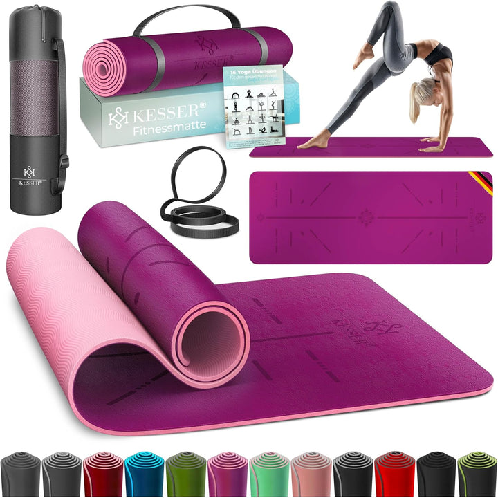 KESSER® Gymnastikmatte mit Tragegurt rutschfest TPE Yogamatte Gepolstert & rutschfest Fitnessmatte,
