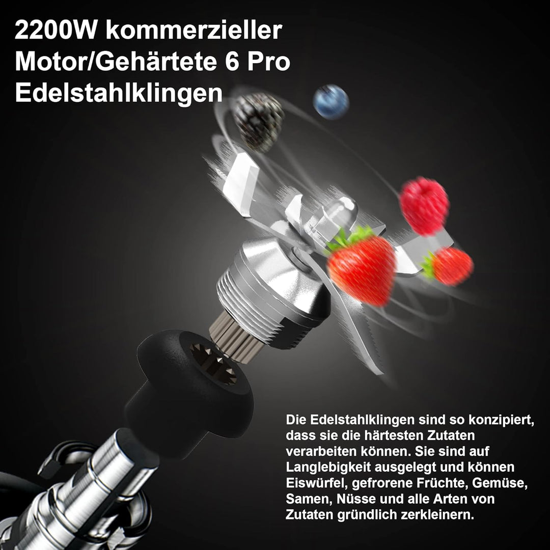 BioloMix Hochleistungsmixer 2200W,Selbstreinigungsfunktion,Standmixer 2L Behälter und 600ml Reisebec
