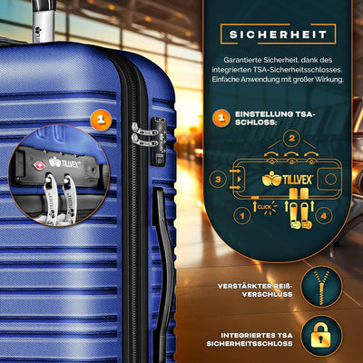 tillvex® Reisekoffer Set 3-teilig mit Gepäckwaage, Koffergurte und Kofferanhänger | Hartschale Koffe