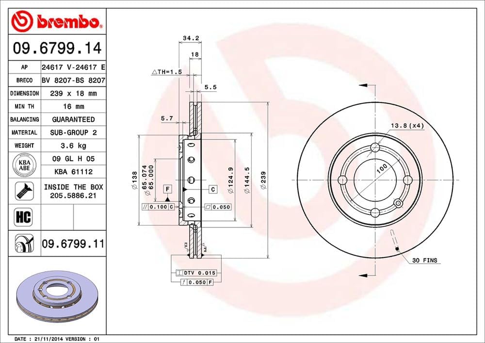 Brembo 09.6799.11 - Vordere Bremsscheibe mit UV-Lackierung