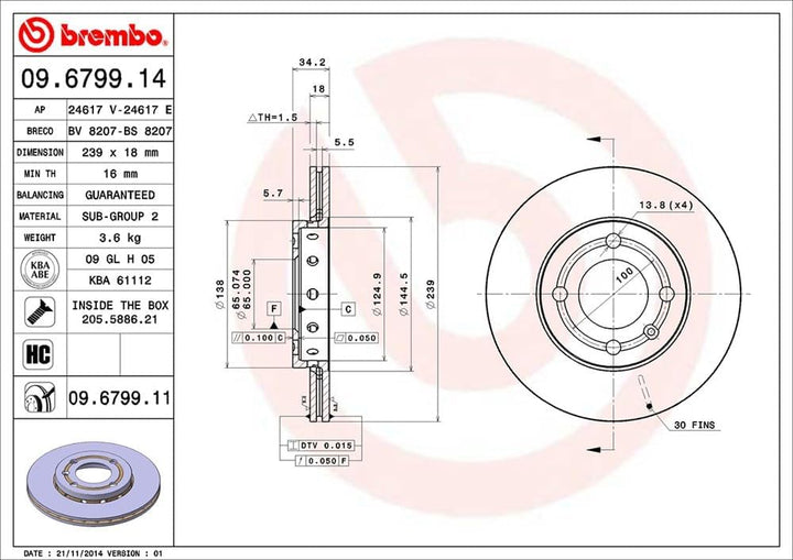Brembo 09.6799.11 - Vordere Bremsscheibe mit UV-Lackierung
