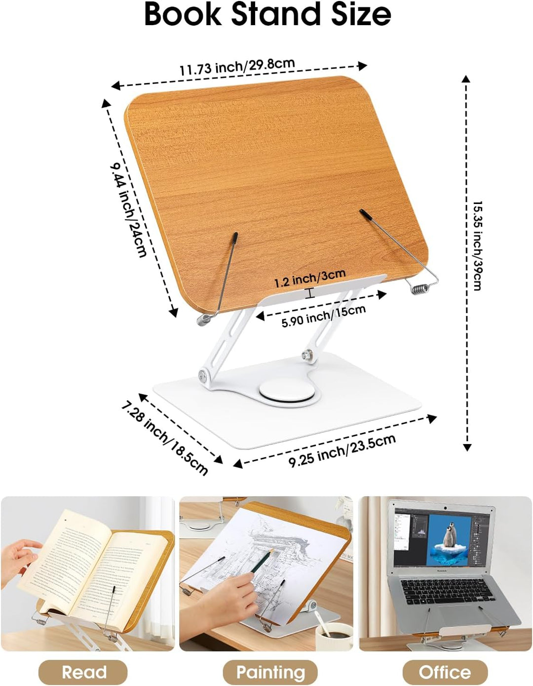 MSDADA Buchständer, Verstellbarer Buchhalter mit 360° drehbarer Basis, Kochbuchständer, Rezeptbuchha