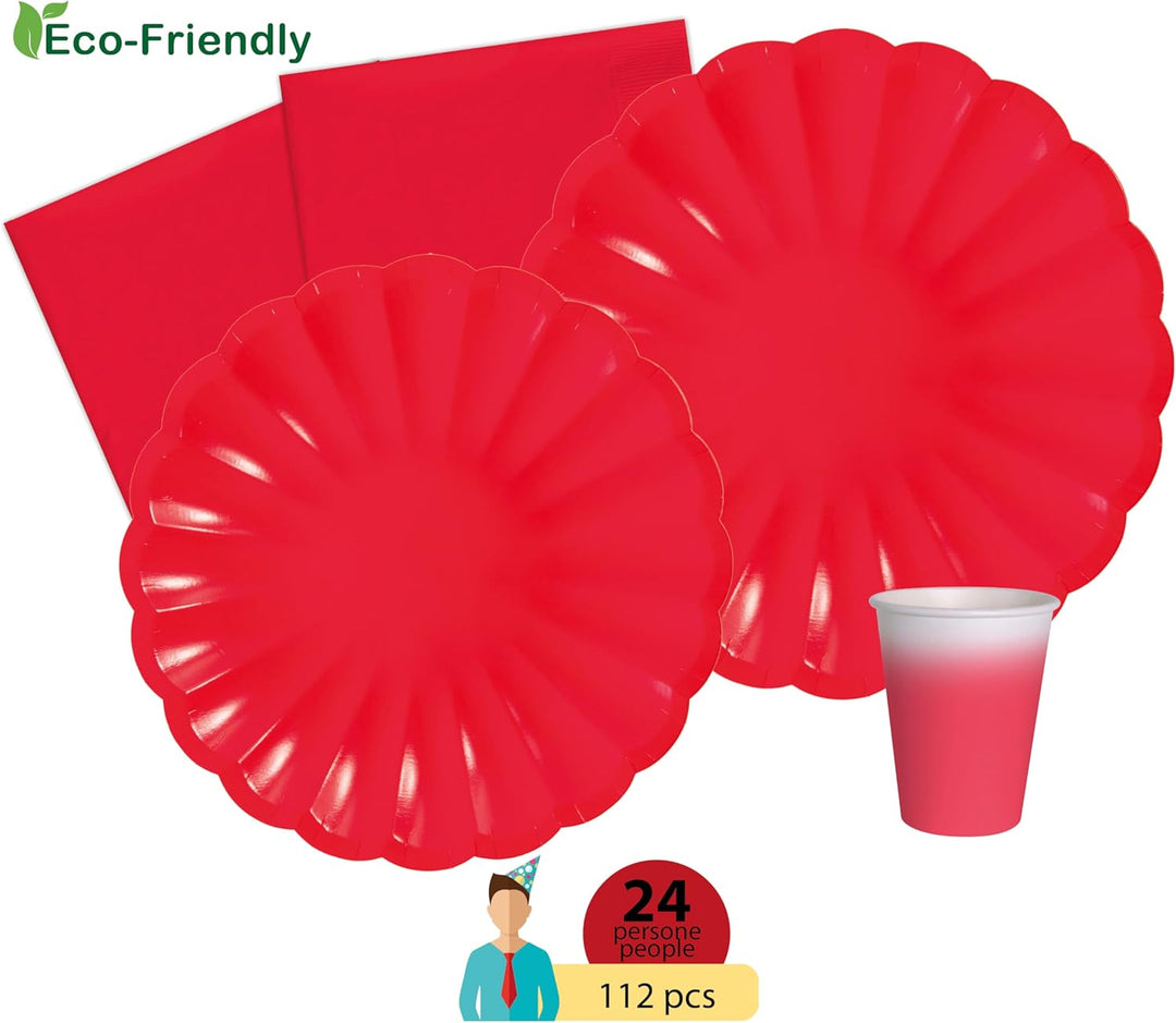 Partygeschirr Party-Set Flower Shape für 24 Personen (112 pcs: 24 Pappteller Ø23cm, 24 Pappteller Ø1