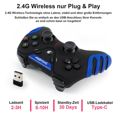 DuLingKer PC Controller Wireless, PS3 Controller PC Gamepad mit Dual Vibration, 2,4G Wireless Contro