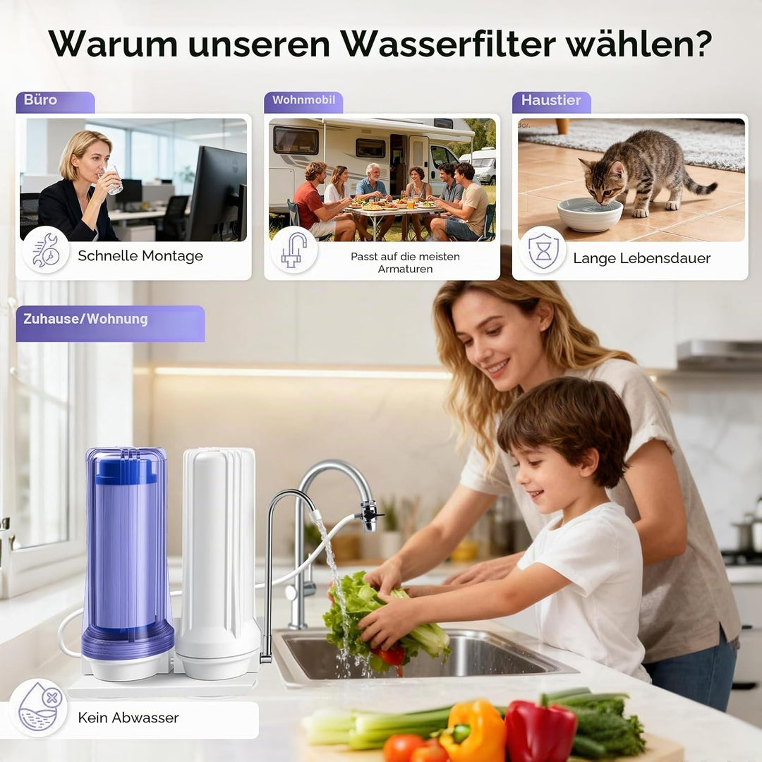 iSpring CKC2 AuftischFilter Wasserfilter Filteranlage für Wasser Auftisch Filter mit 2 Stufen und Ak