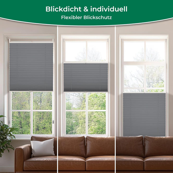 Allesin Plissee ohne Bohren Plissees Klemmfix Anthrazit 40x80cm(BxH), Plisseerollo Faltrollo mit Kle