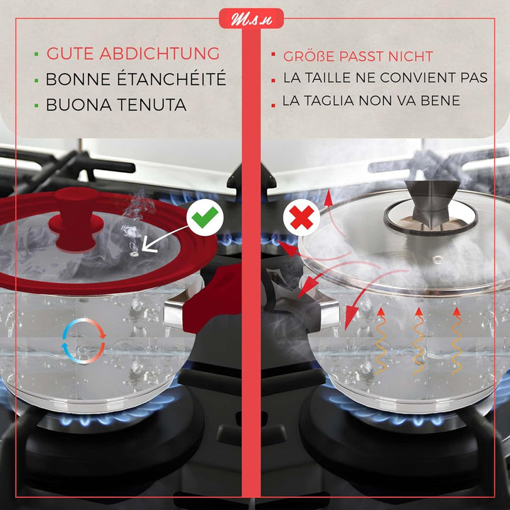 M.S.N 3er Set Universal Glasdeckel, 3-teilig, Töpfe und Pfannen 16/18/20 cm & 24/26/28 cm & 28/30/32