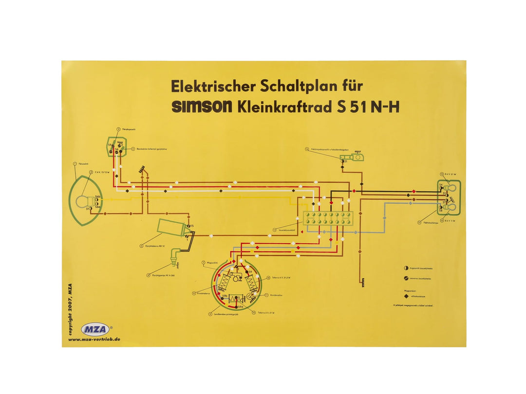 MZA Schaltplan Farbposter (69x49cm) Simson S51 N-H