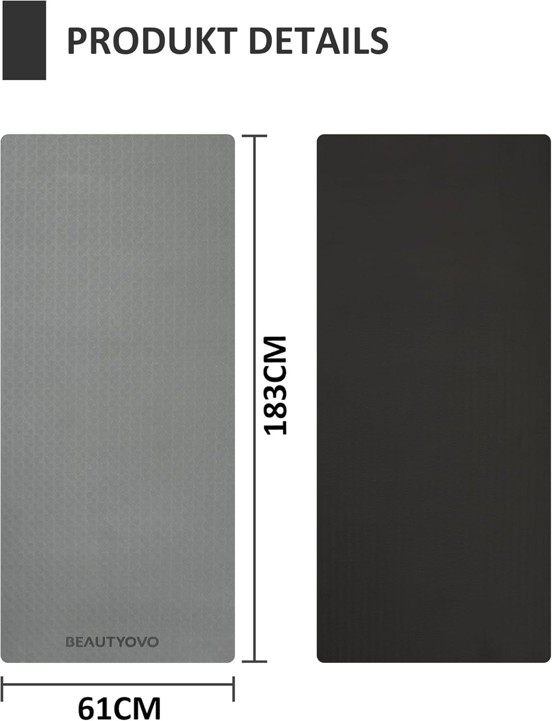 Yogamatte Rutschfest mit Tragegurt, 8mm Dicke Yoga Matte, Pro Sportmatte Fitnessmatte Rutschfest, TP
