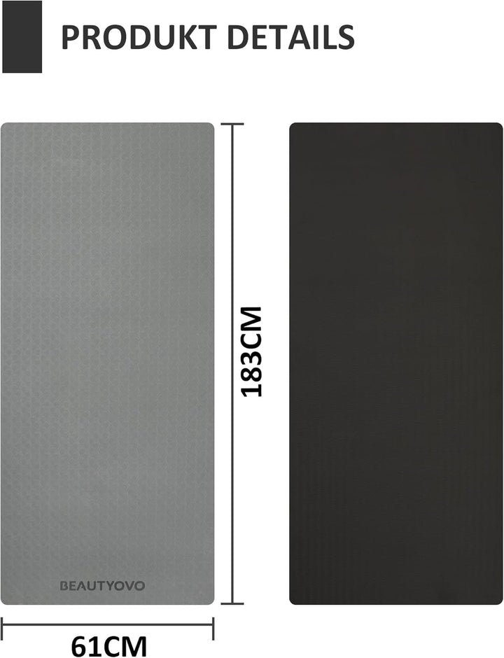 Yogamatte Rutschfest mit Tragegurt, 8mm Dicke Yoga Matte, Pro Sportmatte Fitnessmatte Rutschfest, TP
