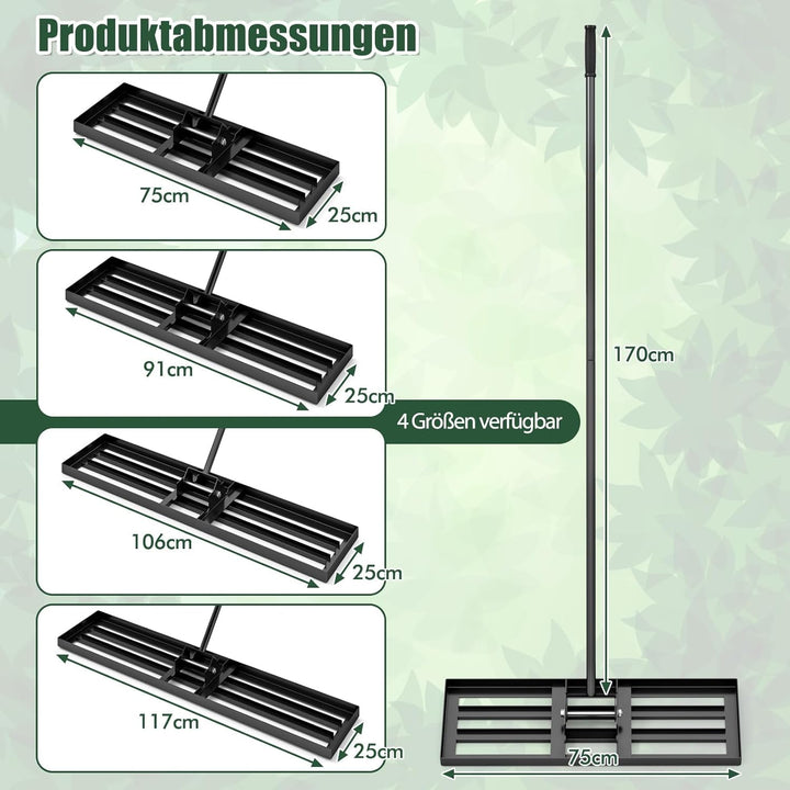FANTASK 75 cm x 25 cm Landschaftsrechen, Rechen Metall für Garten, Rasenwerkzeug mit ergonomischem G