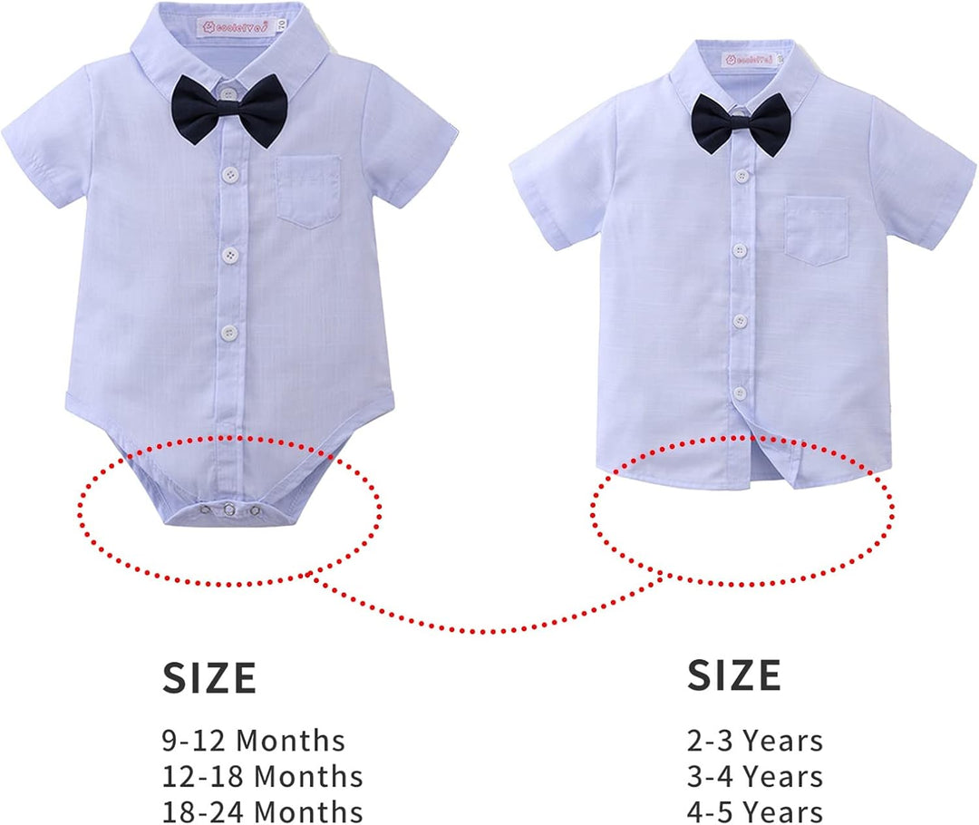 Volunboy Baby Jungen Anzug Set Bekleidung Hemd mit Fliege + Hosenträger Shorts Strampler Anzug 2-3 J