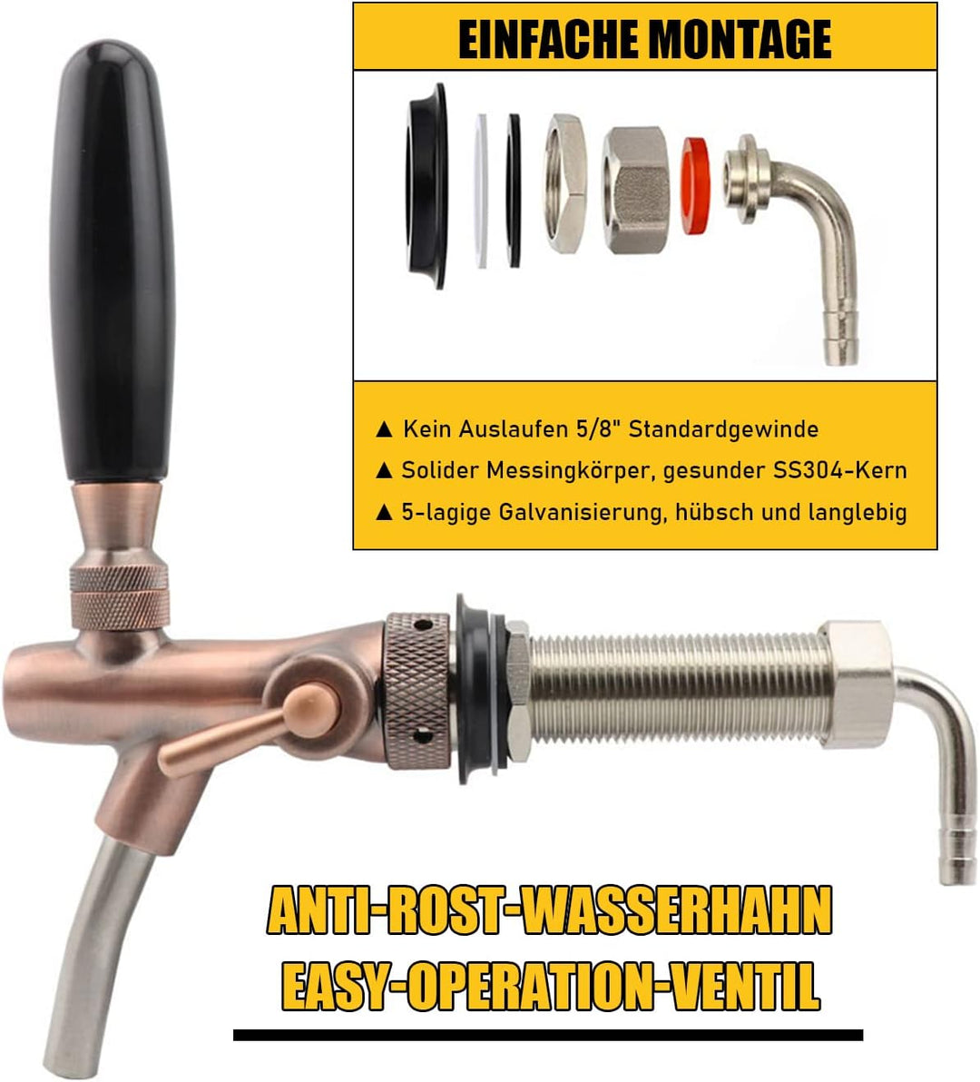 Bierzapfhahn Einstellbare G5/8 Gewinde Bierhahn Chrome Fassbierhahn, Einstellbarer Bier Zapfhahn für
