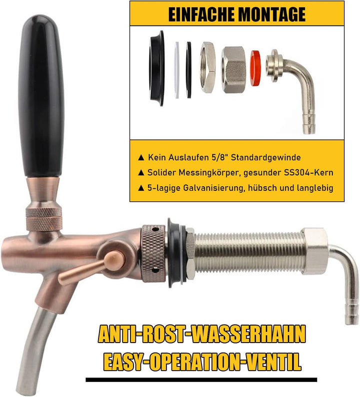 Bierzapfhahn Einstellbare G5/8 Gewinde Bierhahn Chrome Fassbierhahn, Einstellbarer Bier Zapfhahn für