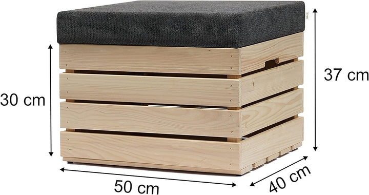 GrandBox Sitzhocker aus Holz 37x40x50 Polster, Sitztruhe Hocker mit Stauraum, Sitzbank, Sitzpouf, Si