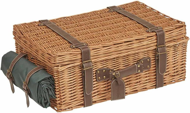 Les Jardins de la Comtesse - Picknickkorb Champs Elysees Grün - Wicker und Leder - Komplett Für 4 Pe
