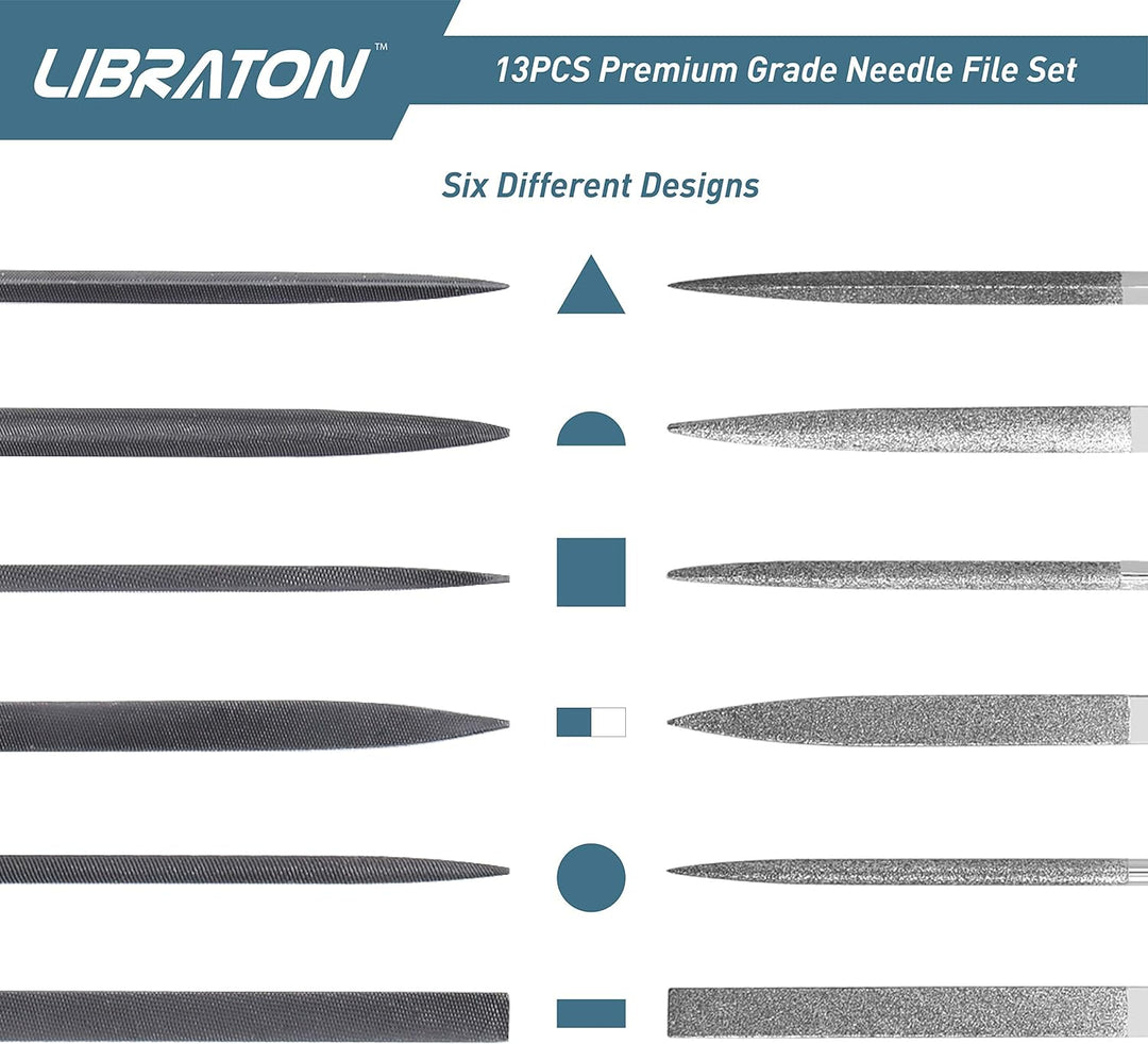 LIBRATON Nadelfeilen, Feilenset, Schlüsselfeilen, Diamant Feilen 13tlg, Holz und Metall, Mini Feilen