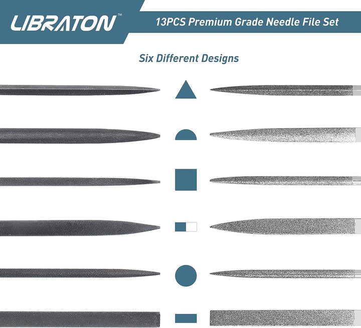 LIBRATON Nadelfeilen, Feilenset, Schlüsselfeilen, Diamant Feilen 13tlg, Holz und Metall, Mini Feilen