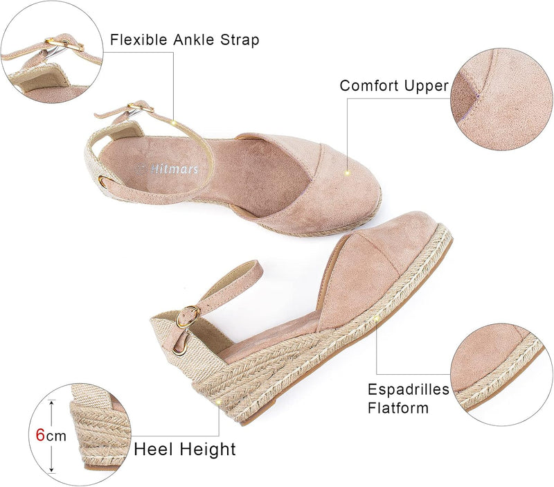 Hitmars Espadrilles Keilsandalen Damen Elegant 6 CM Grösse EU 36-43 Sandalen 01 Beige 38 EU, Sandale