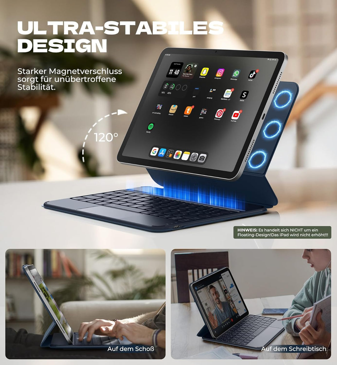 Dexnor Tastatur Hülle für iPad Air 11 Zoll M3/M2 (2025/2024), iPad Pro 11 Zoll 4/3/2/1&amp; Air 5/4, Mag