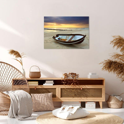 Bilder auf Leinwand Strand Boot Ostsee Sommer Leinwandbild 70x50cm Wandbilder Dekoration Wohnzimmer