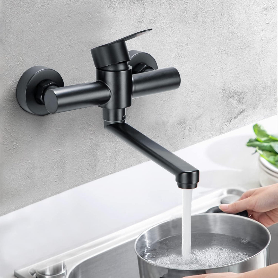 Wasserhahn Wandmontage, 360° Drehbare Edelstahl Wasserhahn Küche Wandarmatur, Kalt und Heiss Einhebe