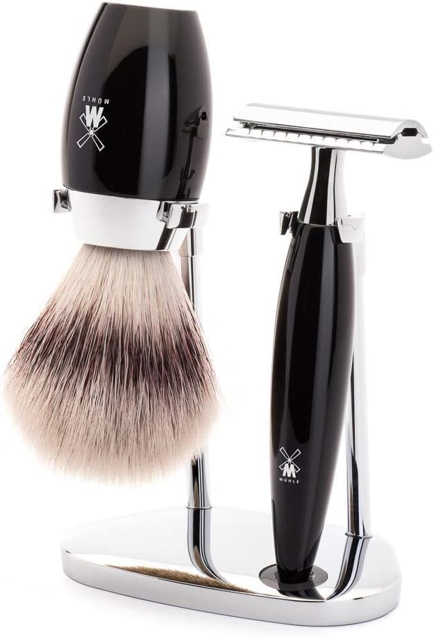 MÜHLE Rasierset - Kosmo Serie - Silvertip Fibre - Rasierhobel - Edelharz schwarz