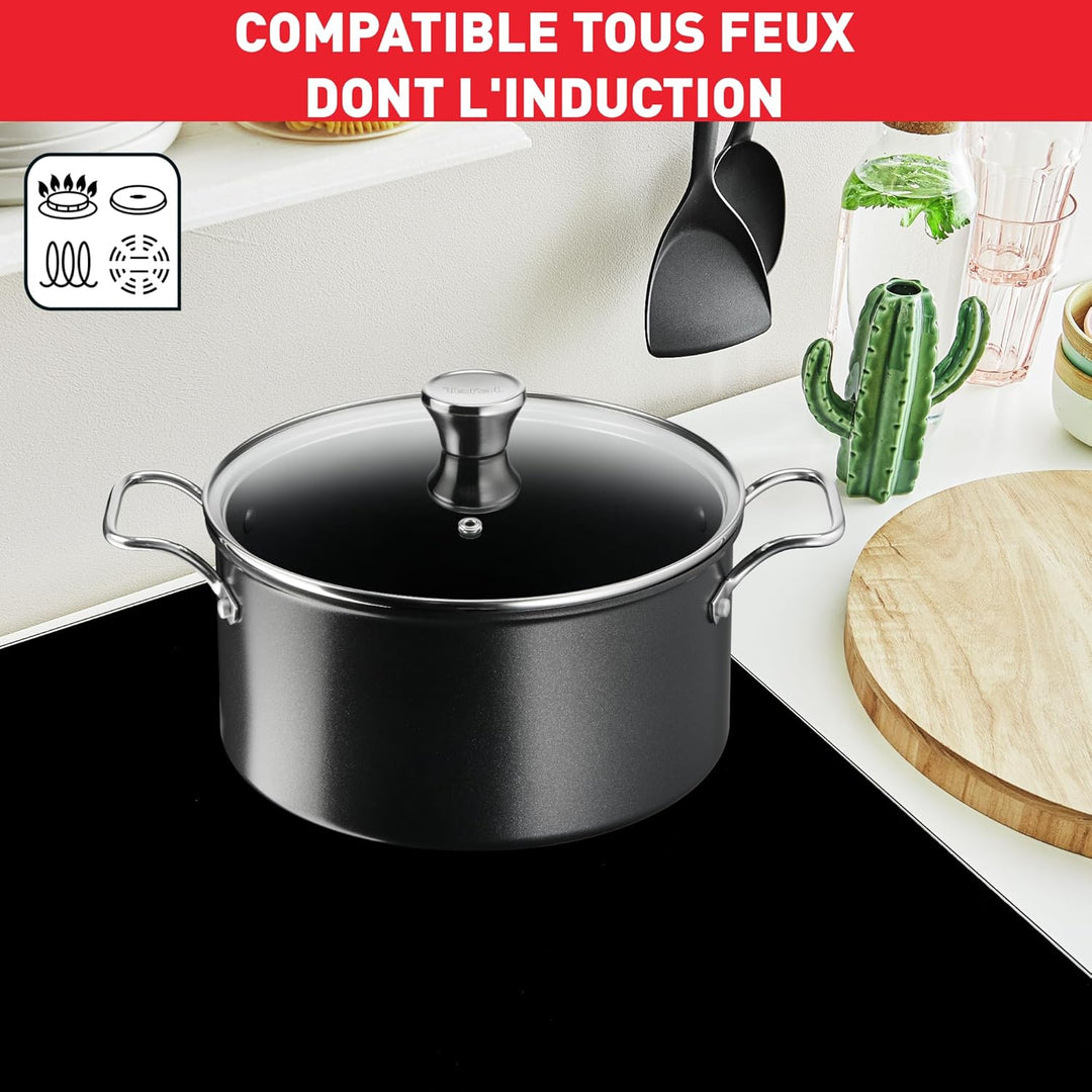 Tefal Set mit 6 Stück, Pfannen, Töpfe, Töpfe, Induktion, Antihaftbeschichtung, robuster Griff, Therm