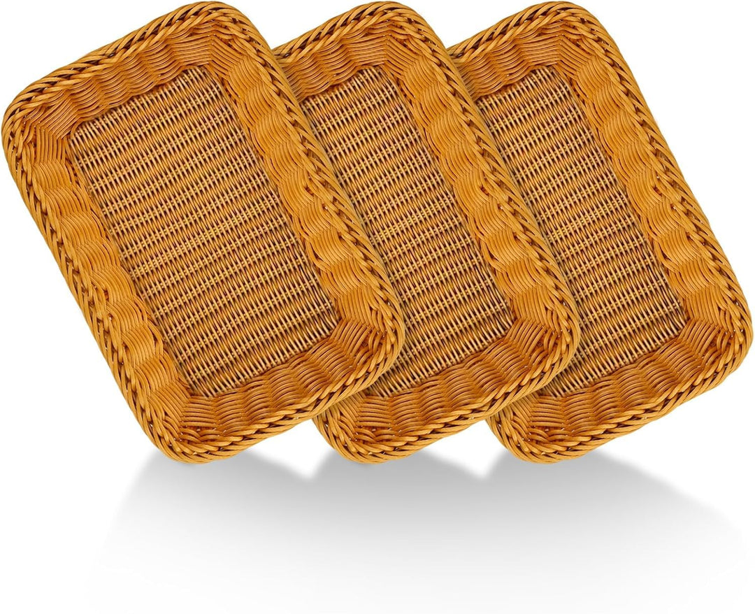 3er Set Weidenkorb Rechteckig, 30 x 20 x 7 cm Brötchenkorb Rechteckig, Geflochten Brotkorb Geschenkk