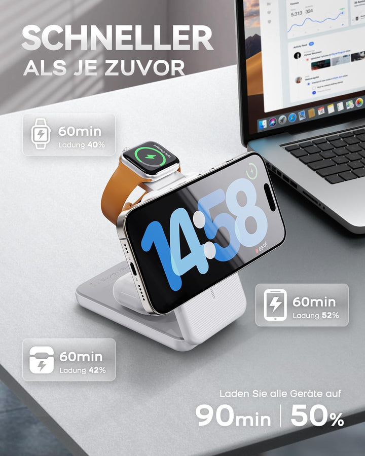 RORRY Powerbank für Magsafe, 10000mAh Magnetische Power Bank Kompatibel mit iPhone 16 15 14 13 12 Pr